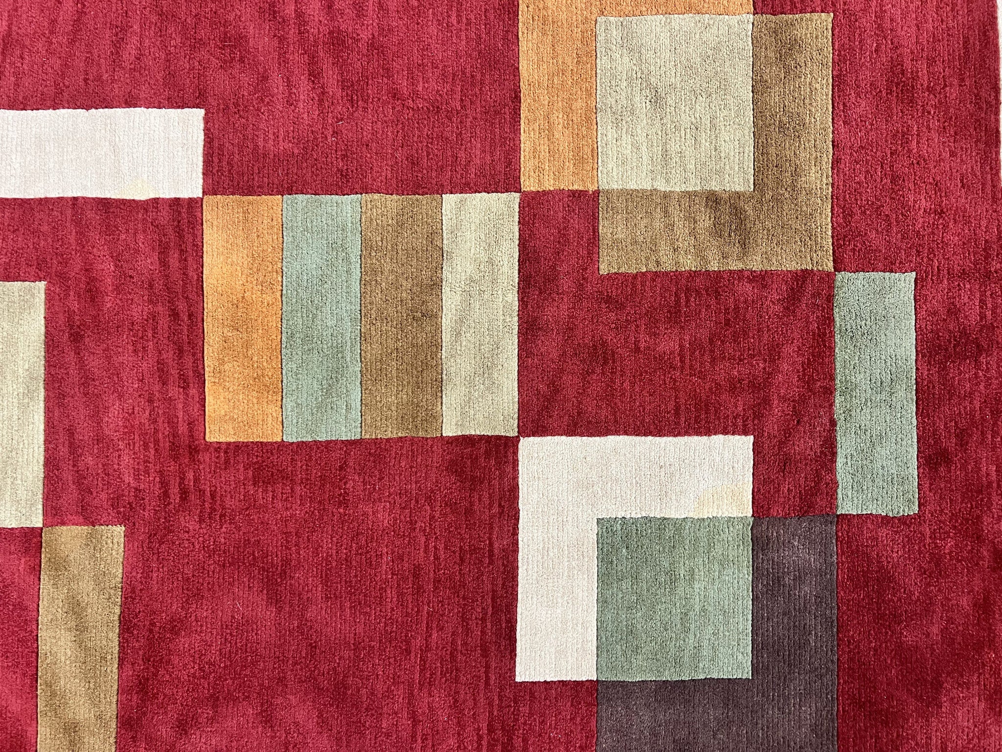 Indo Tibetan Modern Rug 5x8, Abstract Rug 5 x 8 ft, Red Multicolor Wool Handmade Contemporary Area Rug by Jewel Rugs