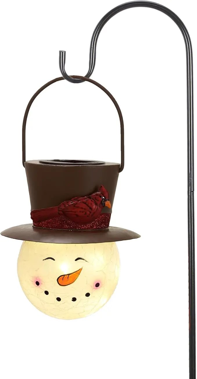 TERESA'S COLLECTIONS Outdoor Christmas Decorations for House, 36'' Snowman Glass Solar Lantern Stake with Brown Cardinal Hat, Xmas Grinch Solar Christmas Lights for Garden Party Decor by GreenHaven Gardens