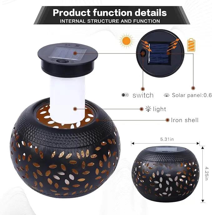 Solar Table Lantern Outdoor Waterproof- 2 Pack Dancing Flickering Flame Solar Light,Black Metal Desktop Decorative Lamp Auto On/Off Lighting Dusk to Dawn for Desk Patio Garden Pathway Yard by GreenHaven Gardens