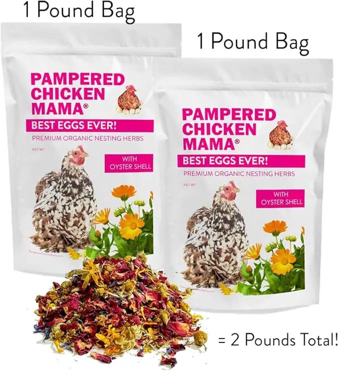 Pampered Chicken Mama Best Eggs Ever! Nesting Herbs for Chickens (2 Pounds Total) for Chicken Nesting Boxes Calcium Supplement for Chickens | Chicken Feed Supplies, Hen Treats for Coops (2 Bags) by GreenHaven Gardens