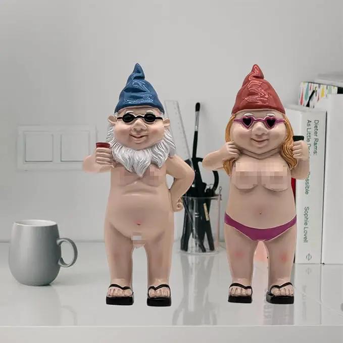 MINICAR 8'' H Gag Gnomes Statues Garden Outdoor Decor, Funny Dwarf Sculptures Yard Lawn Decorations, Naughty Gifts for Women Men, Set of 2 by GreenHaven Gardens