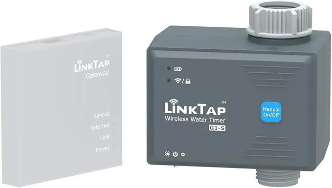 LinkTap G1S Wireless Water Timer (Requires Gateway), Smart Irrigation Hose Faucet Timer, Greater Range Than WiFi Sprinkler Timer, 2 Year Battery Life, Weather Aware, Alexa by GreenHaven Gardens