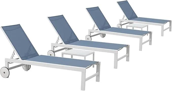 PURPLE LEAF Outdoor Chaise Lounge Set of 4 White Aluminum Lounge Chair Outdoor with Wheels Five-Position Adjustable Patio Lounge Chair for Pool Deck Yard, Indigo by GreenHaven Gardens