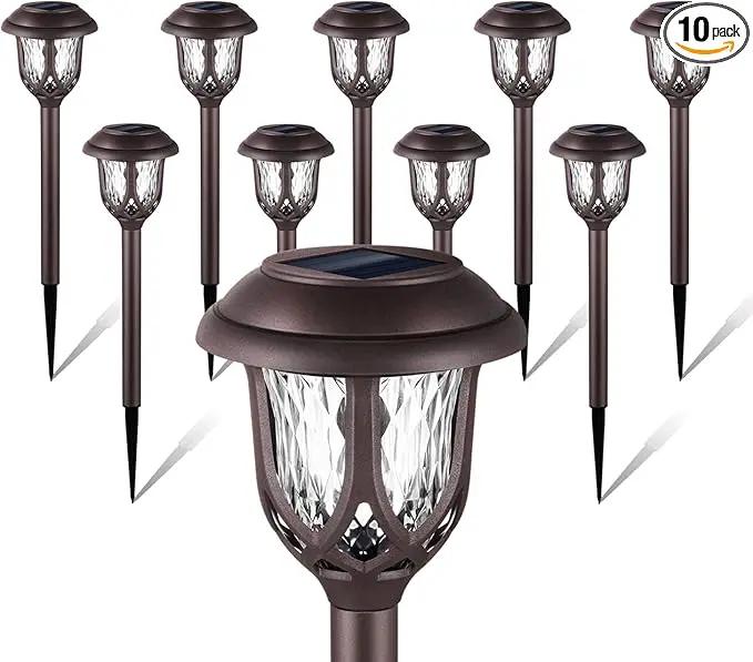 10 Pack Solar Lights Outdoor Decorative Garden Yard Lights for Pathway Walkway Sidewalk Driveway. (Brown, Warm White) by GreenHaven Gardens