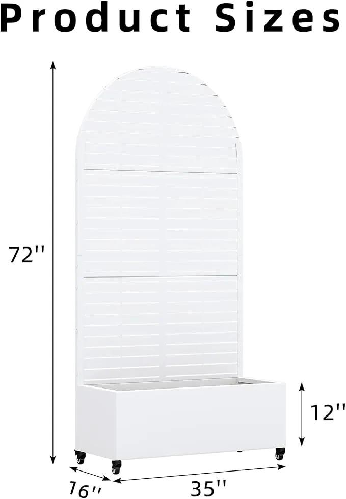 Casaphoria Metal Raised Garden Bed with Trellis and Wheels, 72"x35"x16" Arched Planter Box for Climbing Plants, Vegetables & Vines, Features Drainage Holes and Privacy Screen (White-Louvered) by GreenHaven Gardens