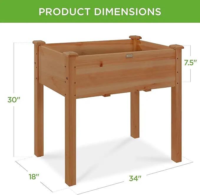 Best Choice Products 34x18x30in Raised Garden Bed, Elevated Wood Planter Box Stand for Kids, Backyard, Patio, Balcony w/Bed Liner, 150lb Capacity - Acorn Brown by GreenHaven Gardens