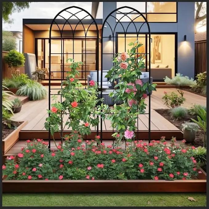 LZRS 4 Pack 71x20in Rustic Iron Arch Decoration Garden Trellis with Black Metal Coating – Perfect for Supporting Climbing Plants Outdoor, Roses, Vines, Flowers, and Vegetables. by GreenHaven Gardens