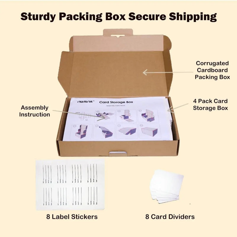 NUMINA 4 Pack 350 Small Card Storage Box, Heavy Duty Cardboard Game Card Organizer with Dividers for TCG, MTG, Sports & Trading Cards, Shipping Boxes for Collectors & Sellers by GreenHaven Gardens