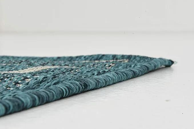 Unique Loom Outdoor Border Collection Area Rug - Soft Border (2'x 6' 1" Runner, Teal/ Ivory) by GreenHaven Gardens