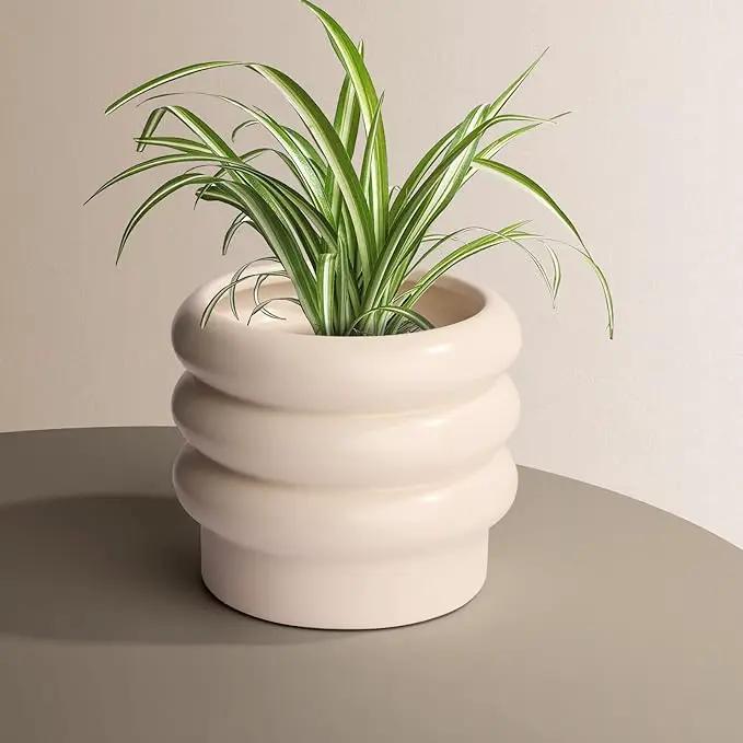 Tiered Bubble Ceramic Plant Pot, Creamy White 6 Inch Ceramic Planter with Drainage Holes, Ceramic Flower Pot with Mesh Pad, Rubber Plugs, Ceramic Pots for Indoor Plants Outdoor, Modern Décor by GreenHaven Gardens