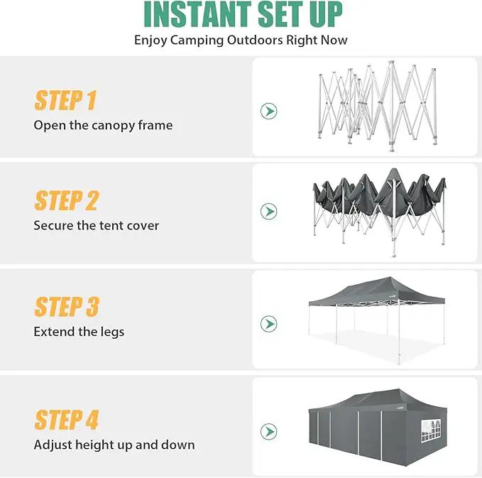 COBIZI 13x26 Pop Up Tent 13x26 Canopy with Sidewalls Heavy Duty Canopy Party Tent for Parties, Outdoor Wedding Large Event Tent Wind Waterproof UPF 50+ Ez Up in Garden Lawn with Roller Bag, Gray by GreenHaven Gardens