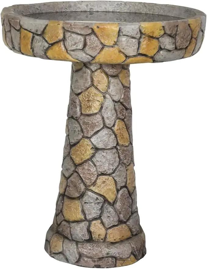 SKYFIRE Stone Like Outdoor Bird Bath - Concrete Freestanding Patio Birdbath with Pedestal for Garden, Patio, Yard, Lawn - 18.8”L X 18.8”W X 24”H Rustic Faux Stone Pedestal Outdoor Garden Birdbaths by GreenHaven Gardens