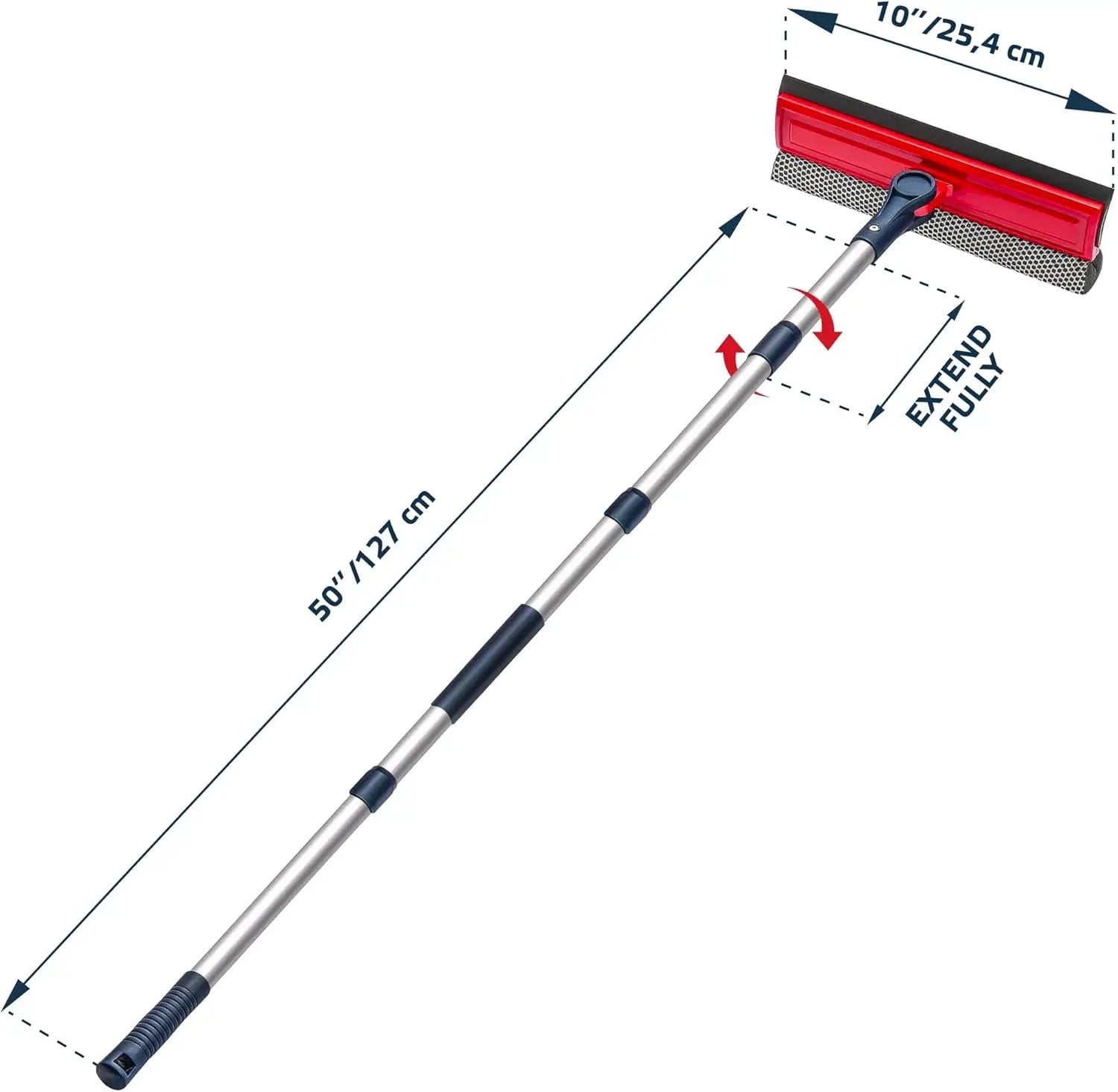 DSV Standard Professional Window Squeegee | 2-in-1 Window Cleaner Sponge and 10" Soft Rubber Strip with Extension Pole 34 INCH & 86.5 cm | Adjustable to Clean from Multiple Angles by GreenHaven Gardens