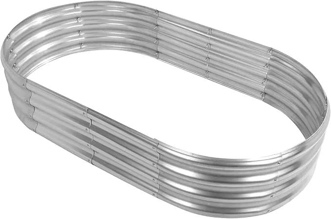 Durable-0.8MM Thick,Crimped Edge 5X2.7X1 FT Oval Galvanized Steel Raised Garden Bed/Galvanized Metal Planter Box for Planting in The Backyard/Garden(Silver, 60X32X12 Inches) by GreenHaven Gardens