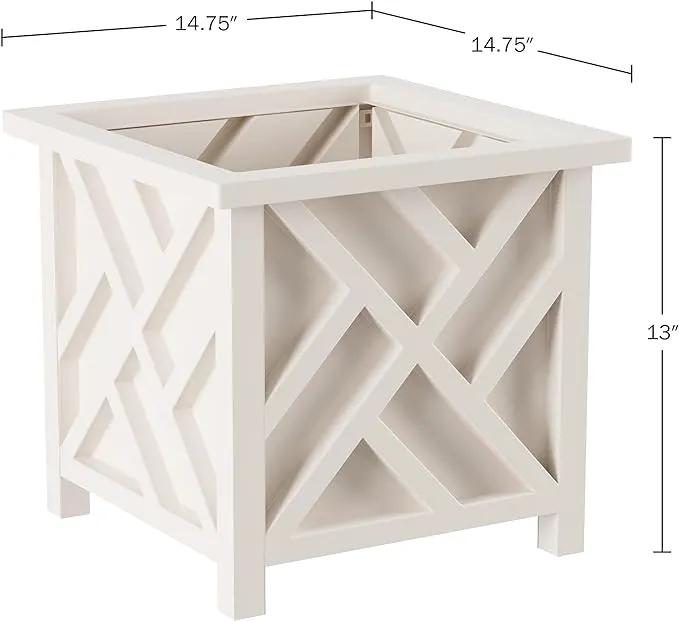 Lattice Design Planter Box 2-Pack – 14.75-Inch Decorative Outdoor Flower or Plant Pots – Front Porch, Patio, and Garden Decor by Pure Garden (White) by GreenHaven Gardens