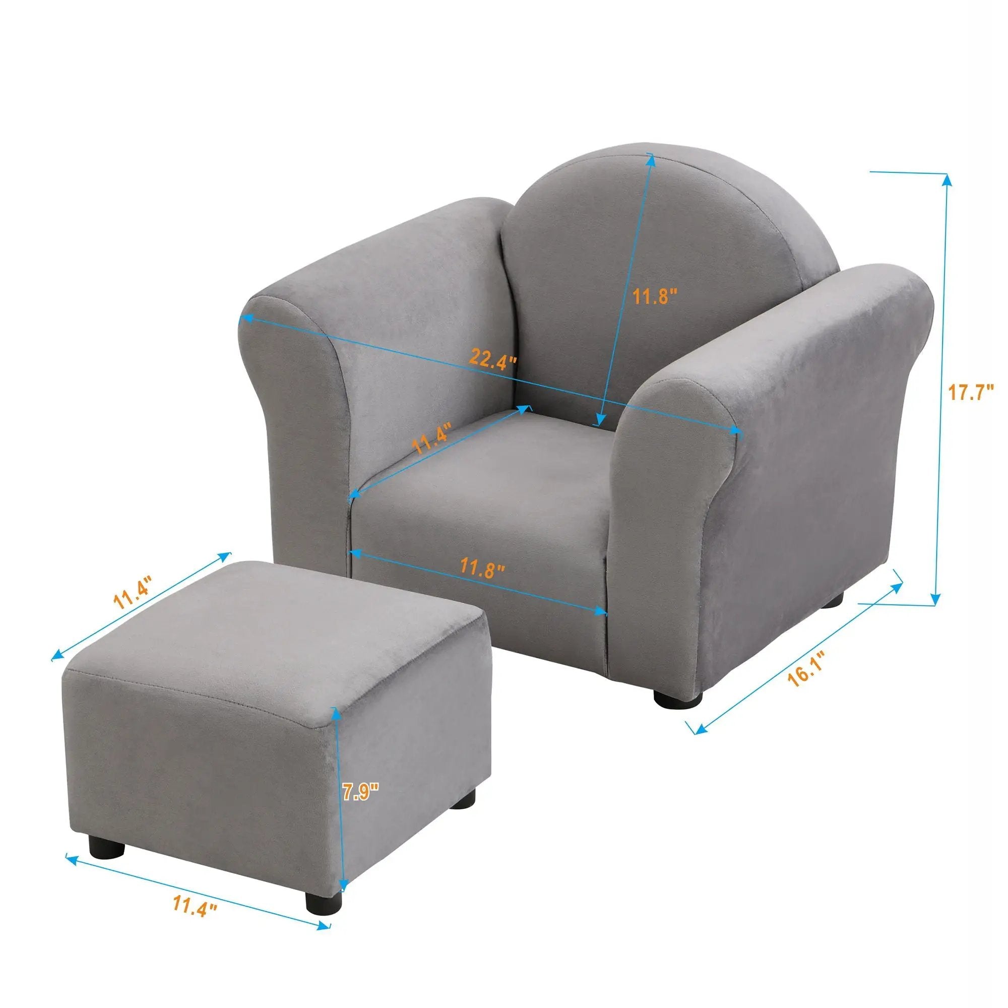 Kids Recliner Chair, Kids Upholstered Couch With Ottoman - Gray by HouseOfZazla