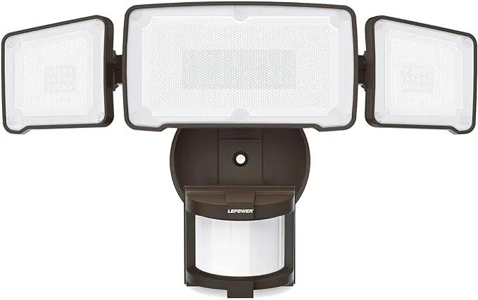 LEPOWER LED Security Light Motion Sensor Light Outdoor, 38W 4200LM Motion Security Light, 5500K, IP65 Waterproof, 3 Head Motion Detected Flood Light for Garage, Yard, Porch (Not Solar Powered, Brown) by GreenHaven Gardens
