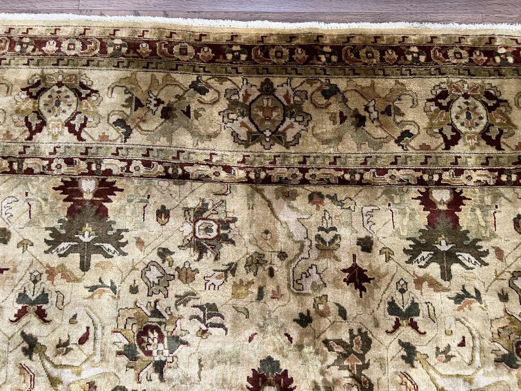 Indian Mahal Rug 8x10, Allover Floral Mahal Oriental Carpet 8 x 10, Handmade Hand Knotted Wool Rug, Indo Persian Area Rug, Tea-Washed Tan by Jewel Rugs