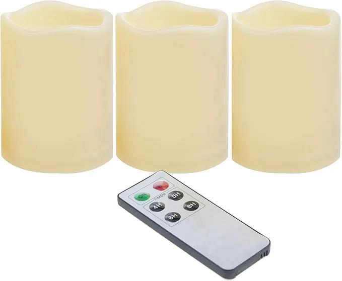 CANDLE CHOICE Waterproof Outdoor Battery Operated Flameless Candles with Remote Timer Plastic Flickering Fake Electric LED Pillars for Lantern Garden Wedding Christmas Decorations 3x4 Inches 3 PCS by GreenHaven Gardens