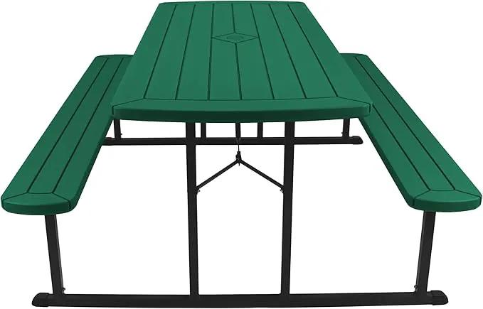 OEF Furnishings Heavy Duty Blow Molded Folding Picnic Table - Green, Black Frame by GreenHaven Gardens