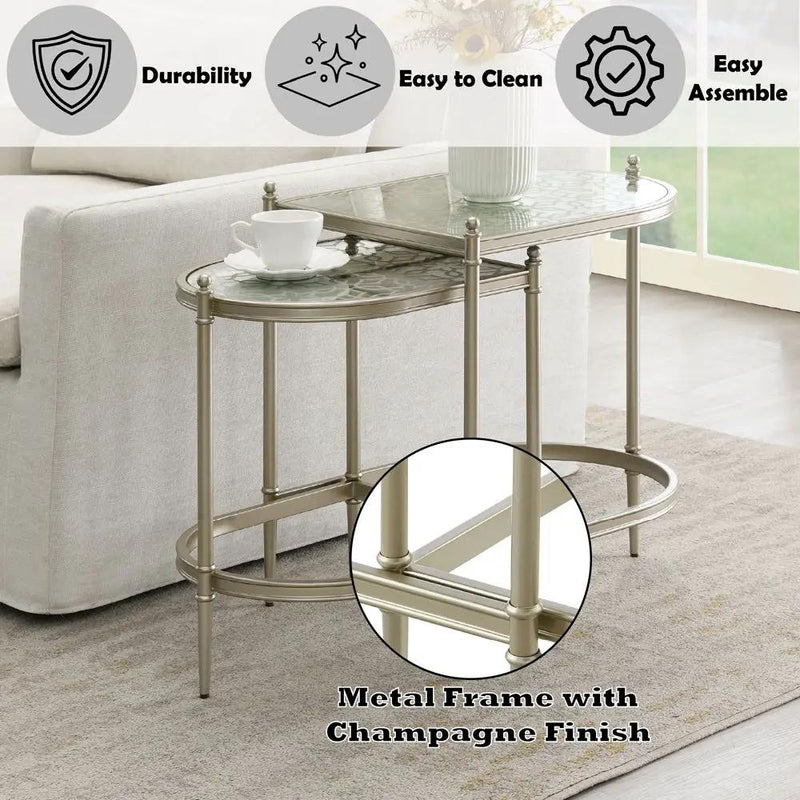 Zaba - Nesting Table - Glass Top & Silver by Unique Piece Furniture
