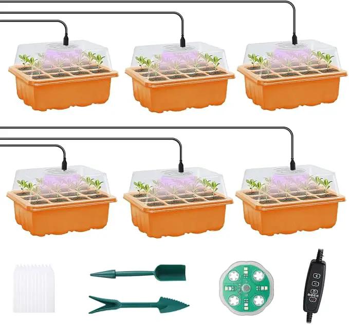 Seed Starter Tray with LED Light, 6 Pack 72 Cells Plant Grow Kit with Adjustable Humidity Vent for Mini Greenhouse Garden Germination,Bonsai Seedlings Starting Growing by GreenHaven Gardens
