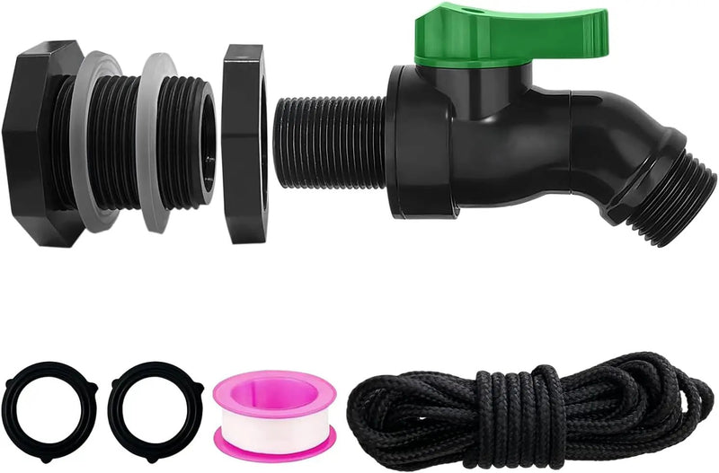 Plastics Rain Barrel Spigot Kit, High Flow Valve Core Water Tank Faucet+PVC Bulkhead Fitting,3/4 NPT to 3/4 GHT Rain Barrel Spigot for Plastic Bucket rainwater Drum Container Downspout Collector in by GreenHaven Gardens