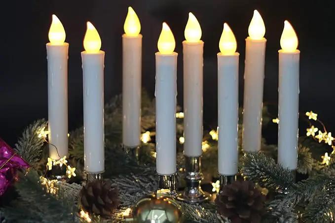 DRomance 9" Flameless Window Taper Candles Battery Operated with 8-Key Remote and Timer, 8 Pack White Christmas Holdiay Window Candles with Silver Holders, Suction Cups and AA Batteries Included by GreenHaven Gardens