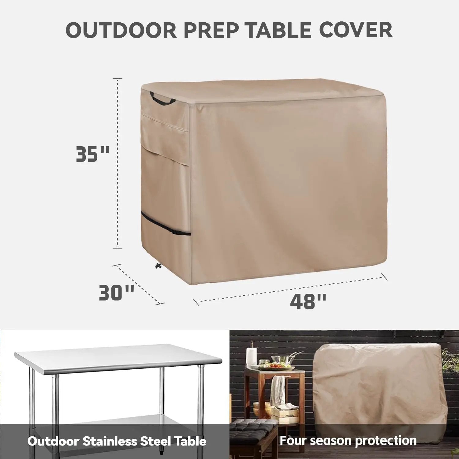 Outdoor Prep Table Cover - Heavy Duty Waterproof Cover for Outdoor Stainless Steel Table,Khaki by GreenHaven Gardens