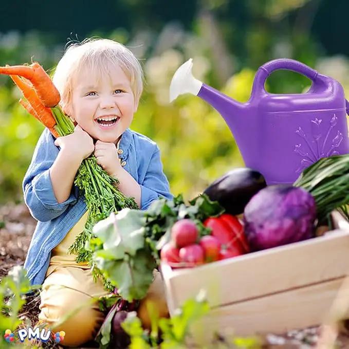 PMU 2 Gallon Watering Can - Garden Watering Can for Indoor & Outdoor Plants - Plastic Water Can with Detachable Sprinkler Head - Large Water Pot, Made in USA - Purple Pkg/3 by GreenHaven Gardens