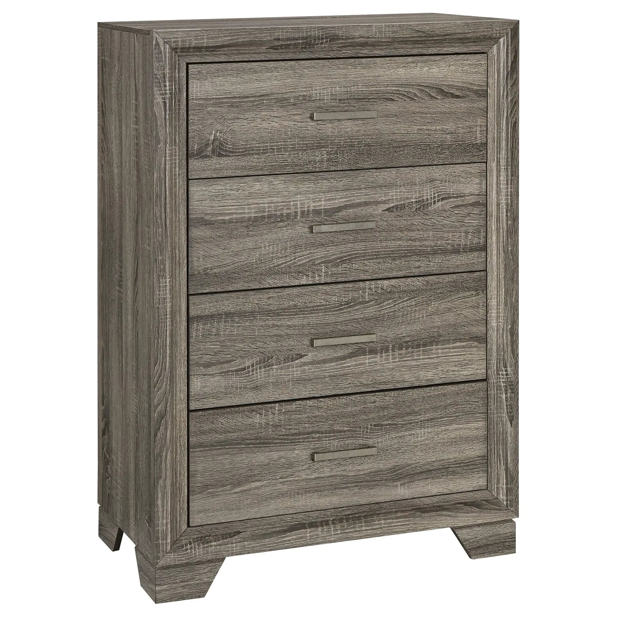 Funston - 4 Drawer Chest Of Drawers With Bar Handles - Brown Oak by HouseOfZazla