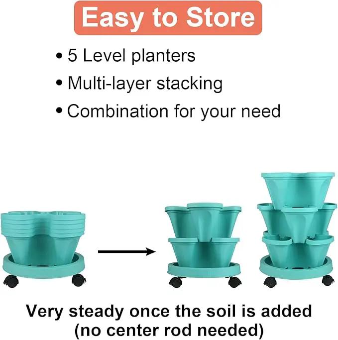 DUNCHATY Stackable Vertical Garden Planter with Wheels, 5 Tier Herb Planter Pots for Growing Vegetables and Succulents, Teal by GreenHaven Gardens