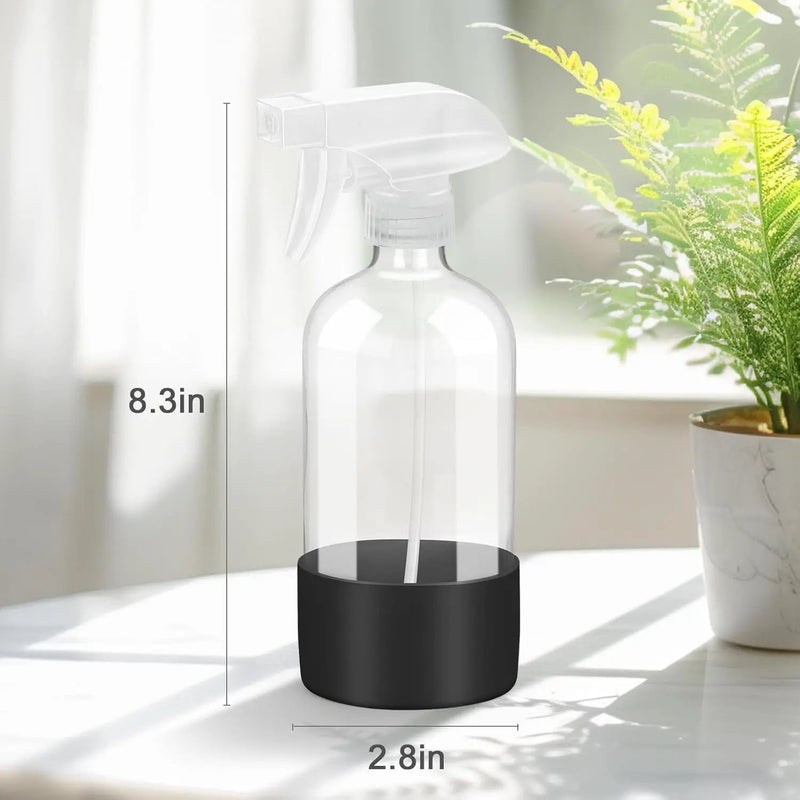2 Pack Glass Spray Bottles with Silicone Sleeve, 16 oz Empty Refillable Containers with Adjustable Spray Nozzles, Spray Bottles for Hair, Cleaning Solutions and Plants Black&Grey by GreenHaven Gardens