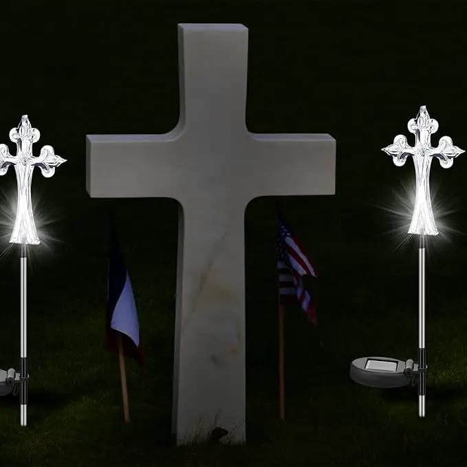 Riakrum 4 Piece Solar Cross for Cemetery Grave Grave Crosses for Cemetery Memorial Stake Solar Lights Waterproof Outdoor Garden Stake Cemetery Cross for Grave Yard Decorations, 16 Inches Long by GreenHaven Gardens