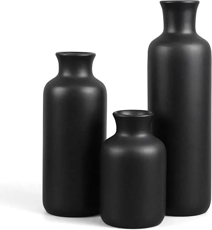 Resin 3 Piece Vase Set, Farmhouse Decor, Home Decorative Vase, Vases for Your Kitchen, Bedroom, Office, Living Room, Bathroom, & Shelf Centerpiece Table Decorations, Black by GreenHaven Gardens
