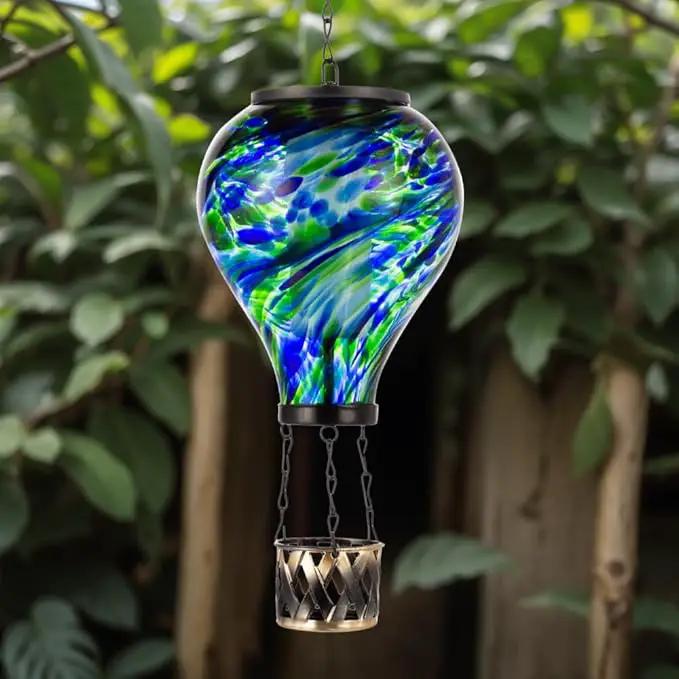 Starsoul Solar Hot Air Balloon Lantern with Flickering Flame Glass Hot Air Balloon Solar Light Waterproof Hanging Outdoor Lantern for Garden Yard Patio Decorations by GreenHaven Gardens