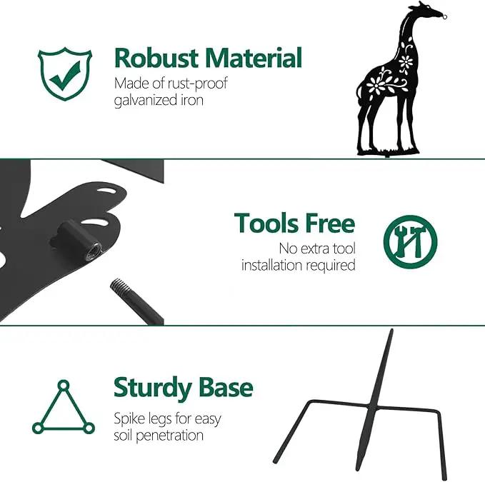 Solar Giraffe Garden Stakes Outdoor Solar Decor Metal Giraffe Holding Solar Lantern Decorative Garden Metal Animal Stakes Outdoor Giraffe Silhouette Stakes by GreenHaven Gardens