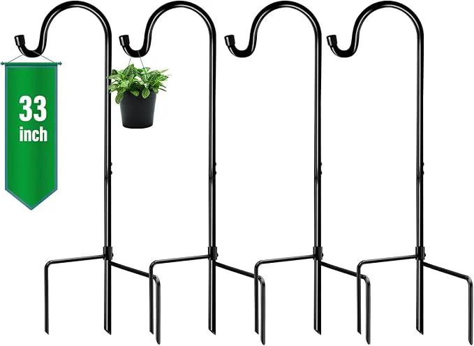 GOFORWILD Shepherd Hook 4 Pack Black, 33 inches Tall, Made of Premium Metal for Garden Decor, Plant Hanger, Lantern Hook, Solar Light Hanging, 7012 by GreenHaven Gardens