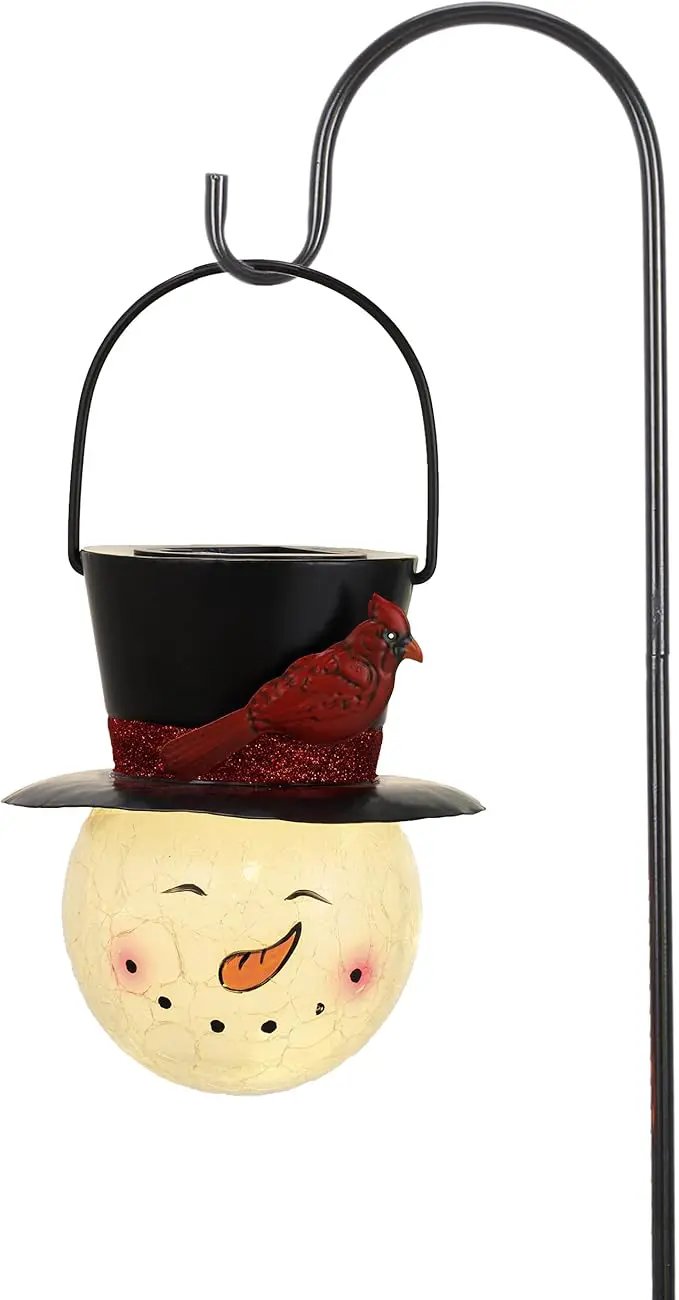 TERESA'S COLLECTIONS Outdoor Christmas Decorations for House, 36'' Snowman Glass Solar Lantern Stake with Black Cardinal Hat, Xmas Solar Christmas Lights for Garden Party Decor by GreenHaven Gardens