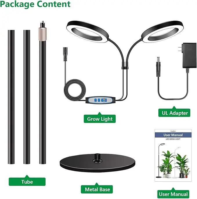 Large Plant Light for Indoor Plants, 2 Head Full Spectrum Grow Light with 68" Adjustable Stand for Growing Large Tall Plants, Black Halo Floor LED Grow Lamp with 16 Hour Timer by GreenHaven Gardens