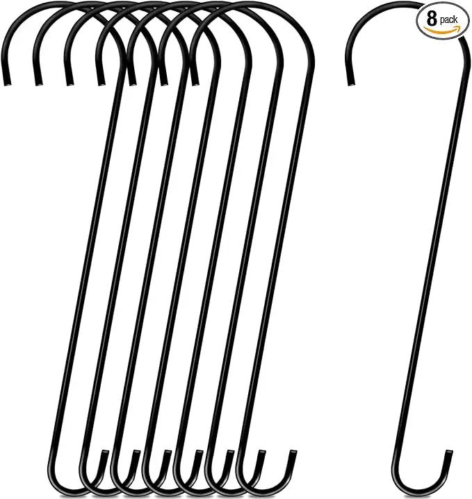 8 Pack 24 Inch Large Tree Branch Hooks Long S Hooks for Hanging Plants, Bird Feeder Hook for Tree, Metal Garden Hooks for Hanging Baskets, Plants, Lanterns Outdoor and Indoor Uses (Black) by GreenHaven Gardens