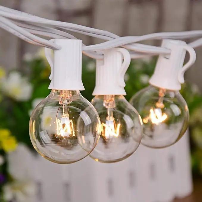 GOOTHY Globe Holiday String Lights with G40 Bulbs (50ft.) Backyard Patio Lights Garden Bistro Party Natural Warm Bulbs Cafe Hanging Umbrella Lights on Light String Indoor Outdoor-White by GreenHaven Gardens