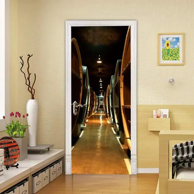 3D Door Stickers Murals - Peel & Stick Wine Cellar Theme - Removable PVC Waterproof Door Poster, 37.4" x 84.6" for Bedroom & Living Room by GreenHaven Gardens