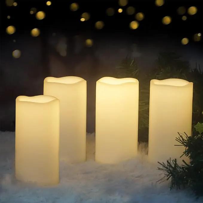 4 Pack Outdoor Battery Operated Candles with Timer Waterproof Led Flickering Candles Flameless Pillar Lights for Party/Lantern/Patio/Wedding/Garden,Cream White,3x6 Inch by GreenHaven Gardens