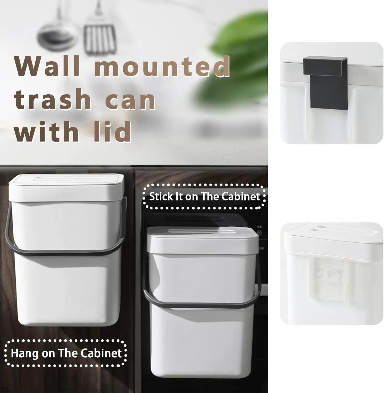 Kitchen Compost Bin Indoor for Counter Top,Hanging Small Trash Can with Lid,Food Waste Bin,Mountable Compost Busket 1.3 Gal/5 L Series,White by GreenHaven Gardens