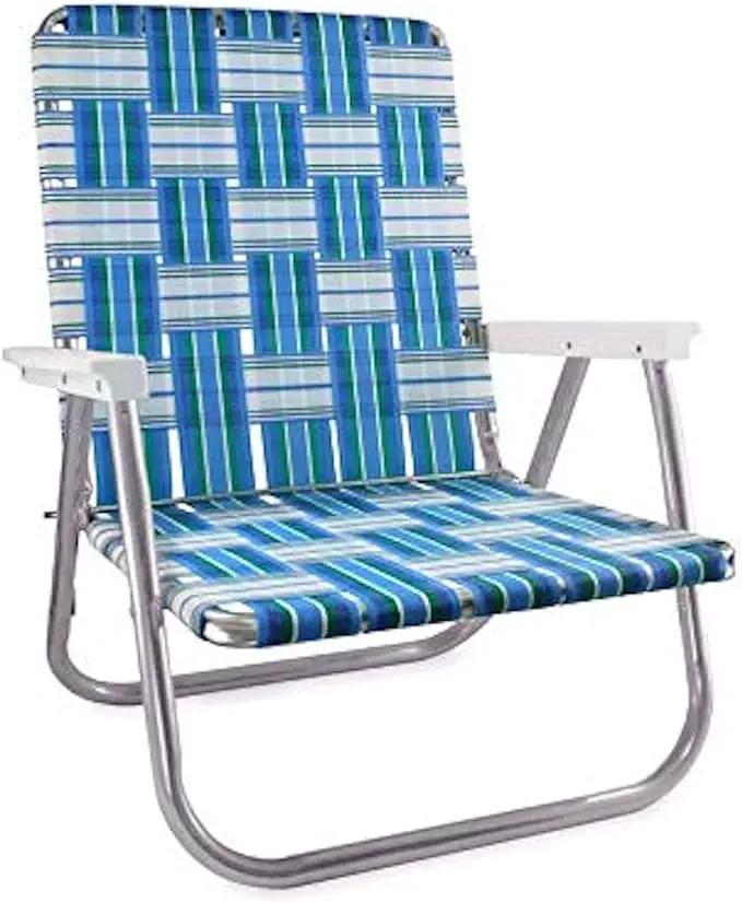 Lawn Chair USA Folding Aluminum Outdoor Patio Lawn Chair | Heavy-Duty Webbed Chairs for Camping Sports Beach Yard & Tailgating | Lightweight Portable | High Back Beach Chair-Sea Island w/White Arms by GreenHaven Gardens