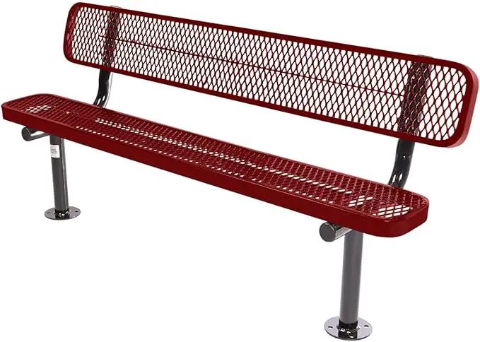Coated Outdoor Furniture Heavy-Duty Outdoor Bench Thermoplastic Coated, Expanded Metal, Commercial-Grade Seating, Made in America (Surface with Back, 6 Ft, Textured Burgundy) by GreenHaven Gardens