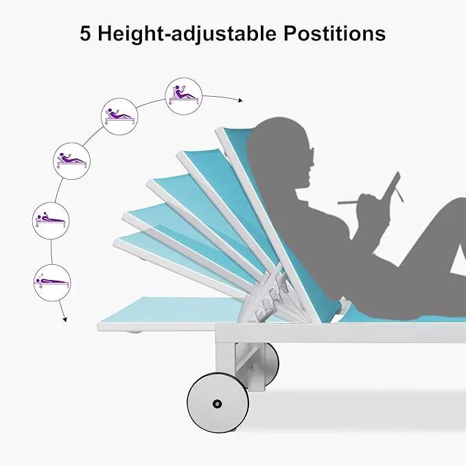 PURPLE LEAF Outdoor Chaise Lounge Set of 4 White Aluminum Lounge Chair Outdoor with Wheels Five-Position Adjustable Patio Lounge Chair for Pool Deck Yard, Turquoise by GreenHaven Gardens