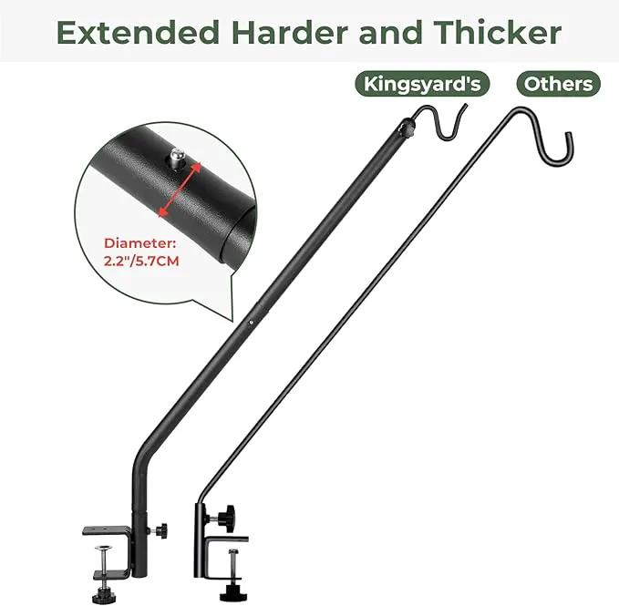 Kingsyard Heavy Duty Deck Hook, 27"-39" Adjustable Metal Deck Railing Hooks for Hanging Bird Feeders, Planters, Suet Baskets, Lanterns, Wind Chimes, Clamp Mounted by GreenHaven Gardens