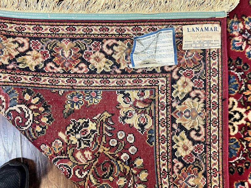 Karastan Rug 4.6 x 6 Lanamar Sarouk #5528, Red Wool Karastan Oriental Carpet, Discontinued, Antique, Wool Pile by Jewel Rugs